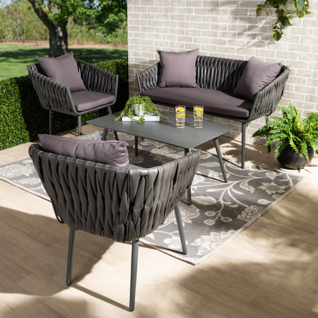 Baxton Studio Stewart Grey Upholstered and Grey Finished Metal 4-Piece Patio Set 171-10774